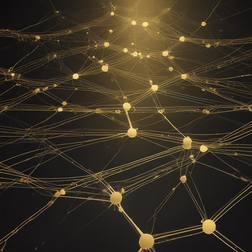 Abstract network forming a golden path to Binance logo, representing a secure referral network and interconnected crypto growth.