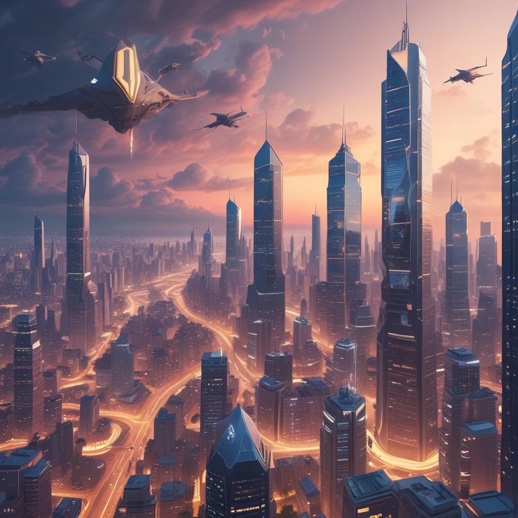 A futuristic metropolis at dawn featuring a prominent, glowing Binance logo on a skyscraper, symbolizing crypto prosperity and Binance's future dominance in 2026.