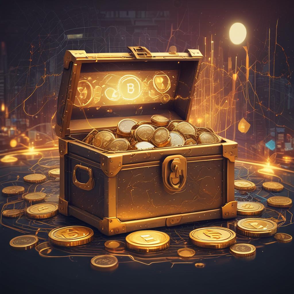 A treasure chest overflowing with USDC and digital coins, with hands claiming rewards, set against a blockchain backdrop with a '2026' clock and Binance branding, representing referral bonuses.