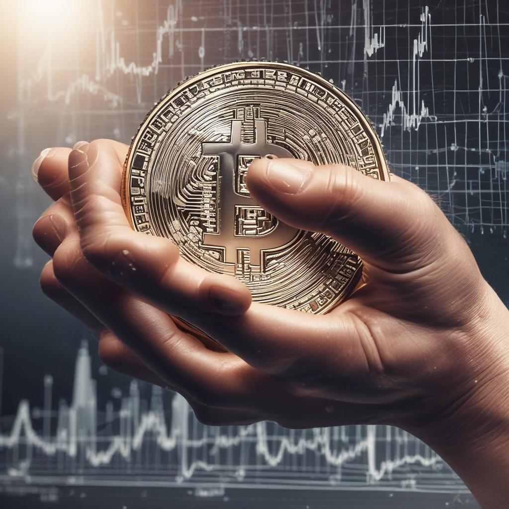Diamond hands holding a golden Bitcoin coin, representing HODL strategy.