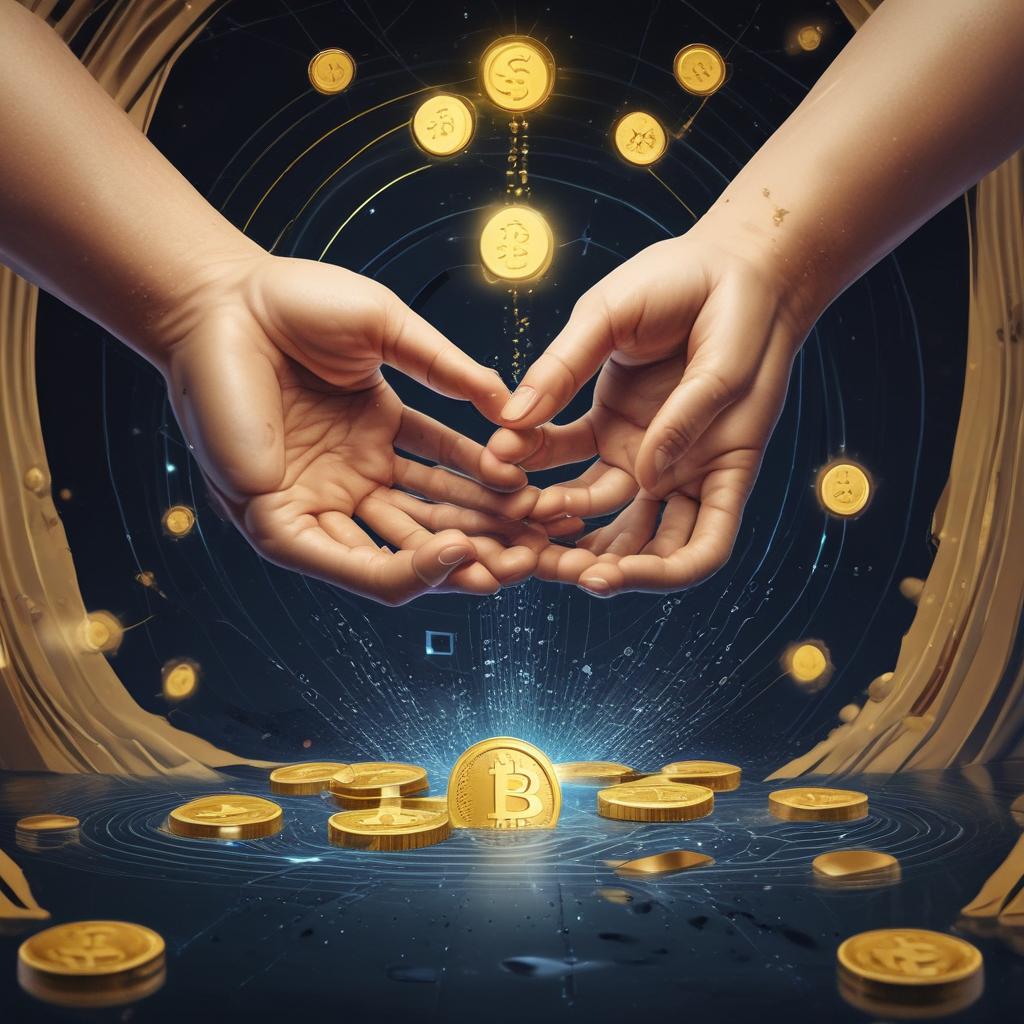 Digital hands collecting golden coins and crypto symbols from an 'Exchange Rewards' portal, representing strategic accumulation and growth.