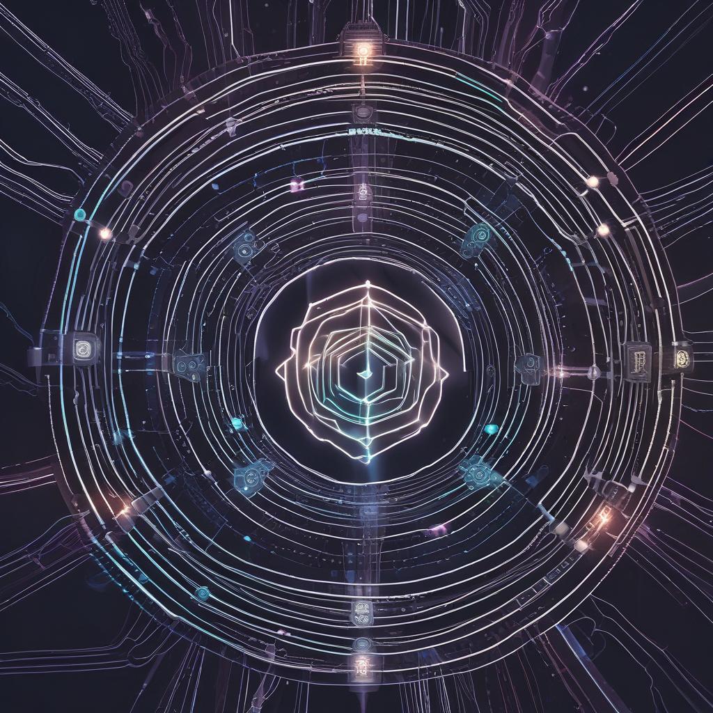 Complex decentralized finance network with data streams converging into a vortex, symbolizing high-yield USDC earnings.