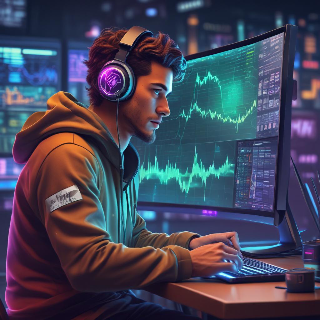 Crypto degen investor actively claiming digital rewards from multiple screens, focused on maximizing profits.