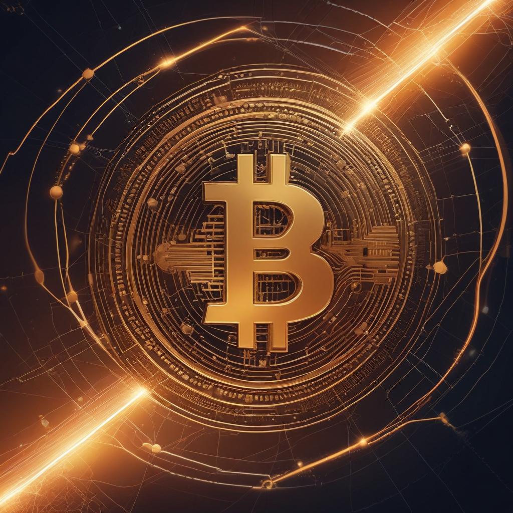 Abstract golden Bitcoin network representing secure and interconnected long-term digital asset investment.