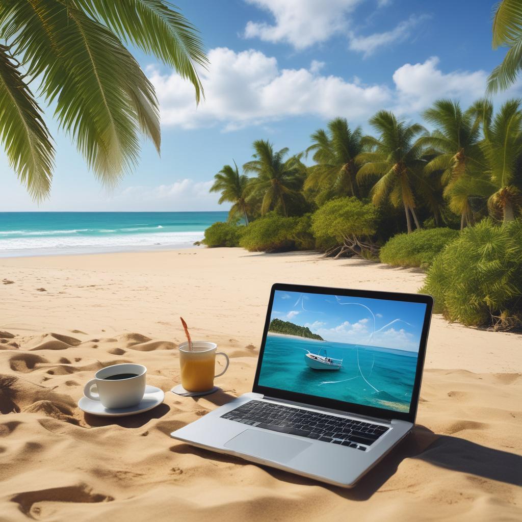 Individual on vacation earning passive income with crypto on their mobile device.