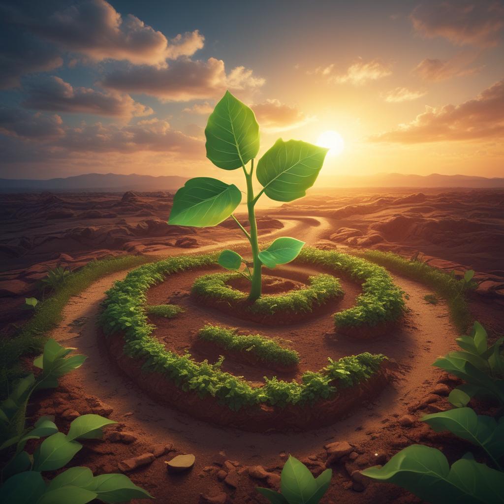 A vibrant plant growing from a Bitcoin symbol, representing long-term financial growth and a prosperous investment journey.